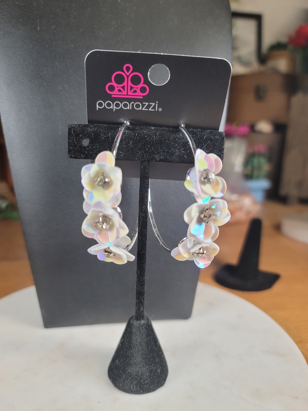 paparazzi Iridescent Floral Hoop Earrings - Multi